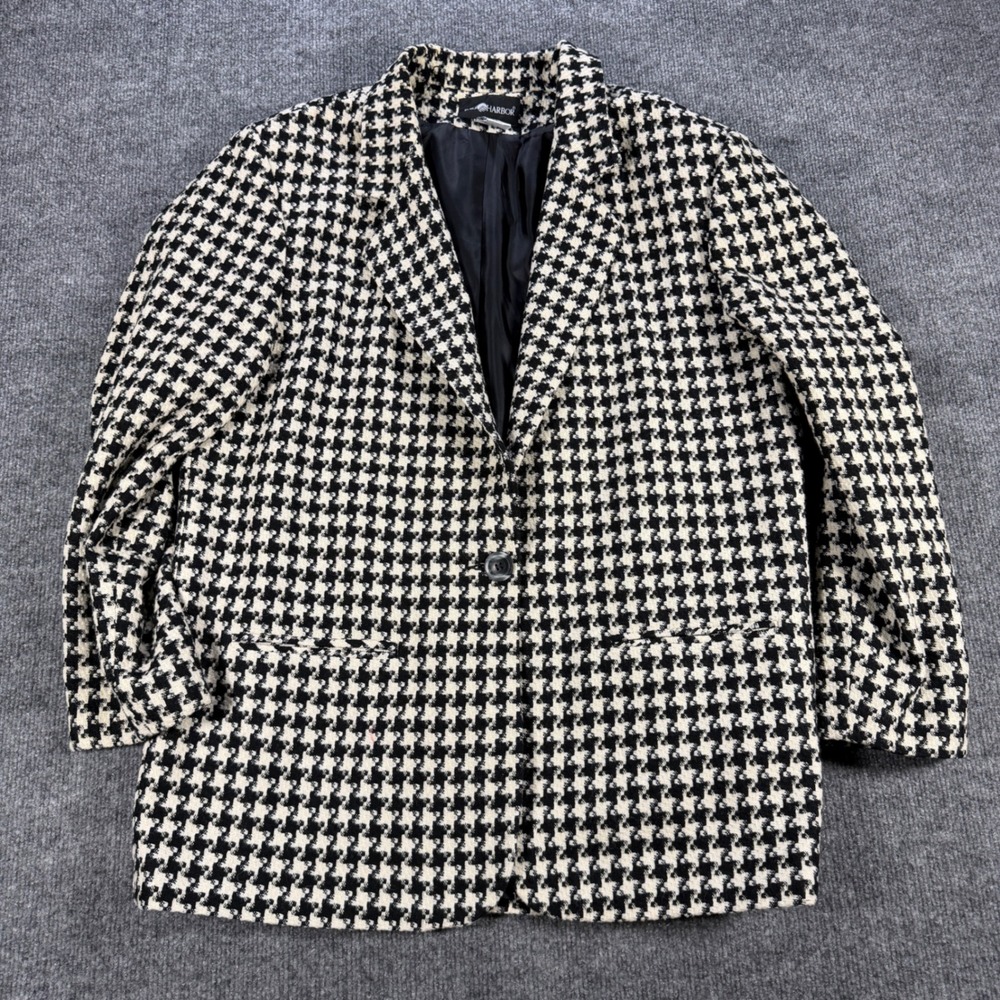 Vintage Sag Harbor Houndstooth Wool Blazer Black White Size 18 Dark Academia